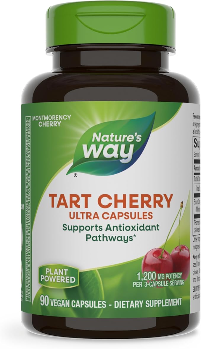 Nature's Way Tart Cherry Ultra Capsules, Montmorency Cherry, Anthocyanins for Antioxidant Support*, 1,200 mg per 3-capsule serving, 90 Vegan Capsules (Packaging May Vary)