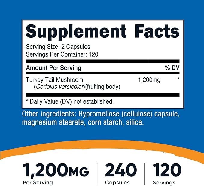 Nutricost Turkey Tail Mushroom Capsules 1200mg, 120 Servings (240 Capsules) - Gluten Free, Non-GMO, and Vegetarian Friendly