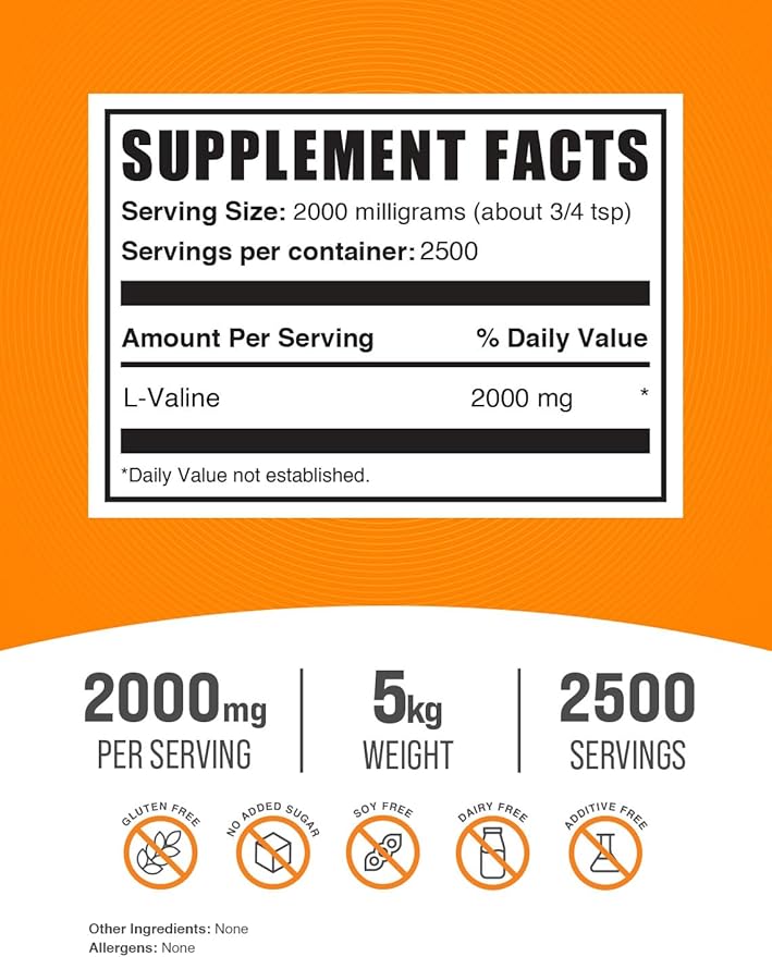 BulkSupplements.com L-Valine Powder - Valine Supplement, BCAA Supplement, Amino Acid Powder - Unflavored & Gluten Free, 2g per Serving, 1kg (Pack of 5) (11 lbs)