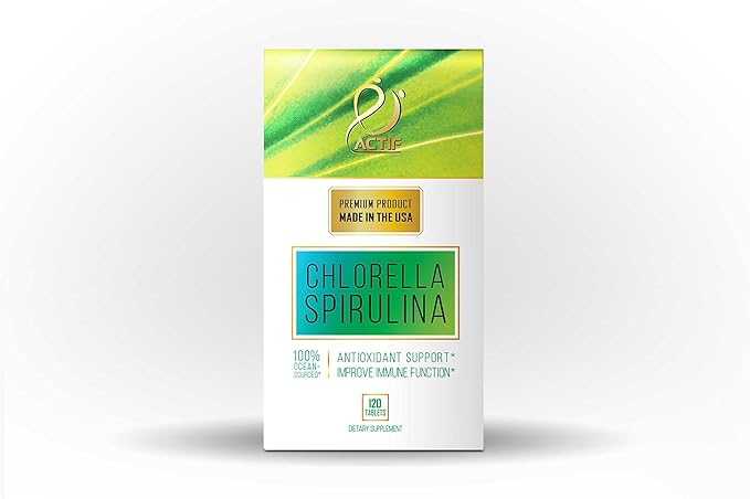 ACTIF 100% Ocean Cleaned Organic Chlorella and Spirulina, Non-GMO, Best Detox and Vegan Diet Supplement, Made in USA - 120 Tablets