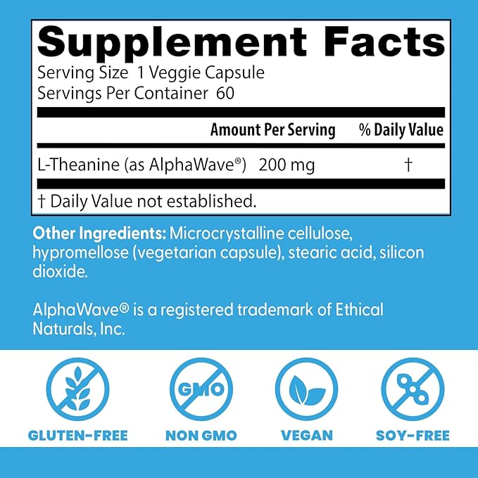 Doctor's Best L-Theanine AlphaWave, Supports Relaxation and Mental Clarity, Non-GMO, Gluten Free, Soy Free, Vegan 60 Veggie Caps
