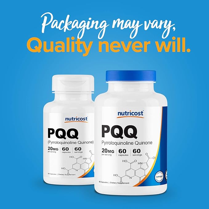 Nutricost PQQ (Pyrroloquinoline Quinone) 20mg, 60 Capsules (2 Bottles) - Veggie Capsules, Non-GMO, Gluten Free