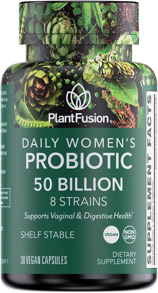 PlantFusion Vegan Probiotics for Women with Prebiotics - 50 Billion CFU, 8 Strains for Immune, Vaginal & Digestive Health Support - Shelf Stable, Non-GMO, Gluten Free - 30 Capsules (1 Month Supply)
