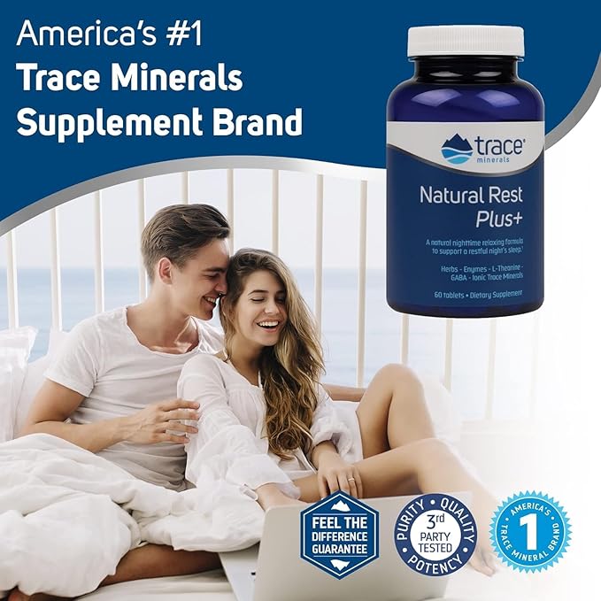 Trace Minerals Natural Rest Plus - Dietary Supplement for Regular & Restful Sleep Support - Health Supplement with Magnesium to Support Relaxation - Herb & Enzyme Blend - 60 Tablets (30 Servings)