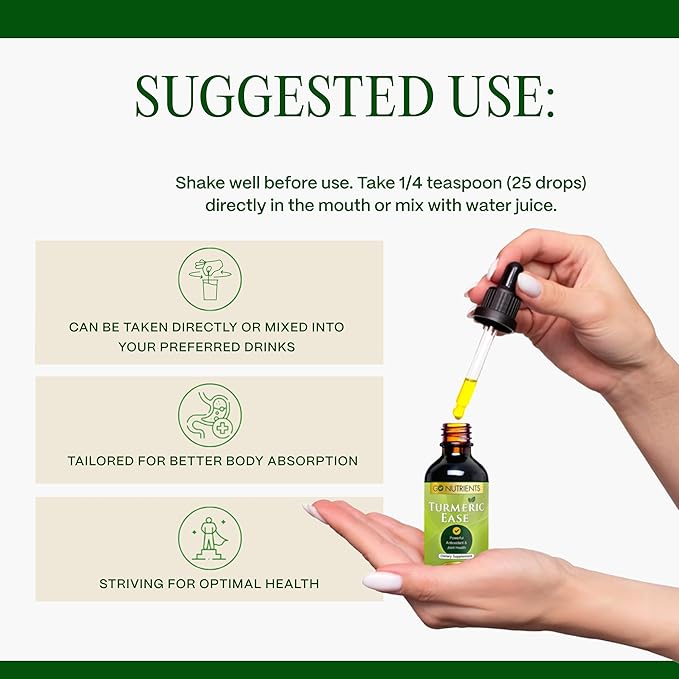 Go Nutrients Turmeric Ease - Organic Turmeric Supplement with Curcumin, Ginger & Black Pepper – Liquid Drops Extract Tincture for Quick Absorption – Supports Joint Health & Immune Defense – 2oz