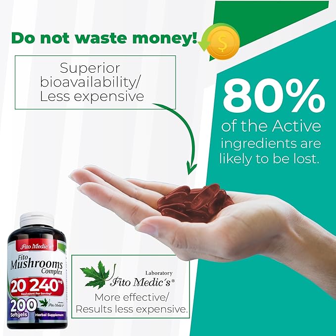 Lab | mushroom supplement | mushroom complex | 200 Softgels |18 Species | mushrooms | Ultra high Absorption | lions mane | reishi | cordyceps | Zhu Ling | Maitake | Chaga | turkey tail mushroom.