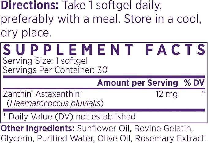 NAOMI Extra Strength Patented Astaxanthin 12mg Supplement from Alaskan Algae - Natural Support for Skin & Eye Health, Joint Support - Non-GMO, Gluten Free, 30 Softgels - 1 Month Supply