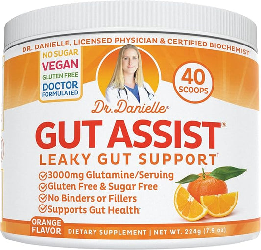 Doctor Danielle Gut Assist - Leaky Gut Repair Supplement Powder - Glutamine, Arabinogalactan, Licorice Root - Supports IBS, Heartburn, Bloating, Gas, Constipation, SIBO from, Orange Flavor