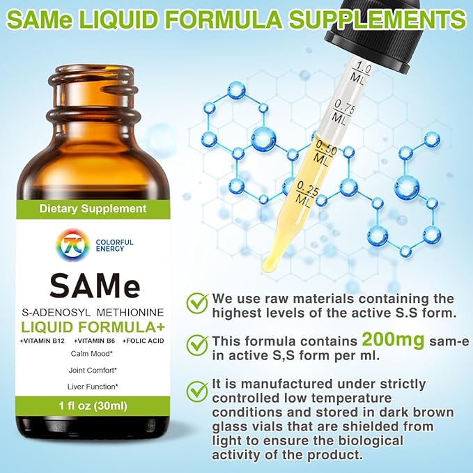 7c Sam e Liquid Supplement (S-Adenosylmethionine), Vitamin B6, B12 Added to Enhance Sam-e Effectiveness, 98% Absorption, Vegan, Non-GMO, Gluten-Free, 1 Fl Oz