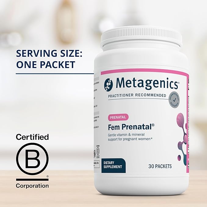 Metagenics Fem Prenatal - Prenatal Vitamin & Minerals Supplement* - Prenatals for Women* - with Vitamin C, Iodine & Biotin - Multivitamins Gentler to The System - 30 Packets