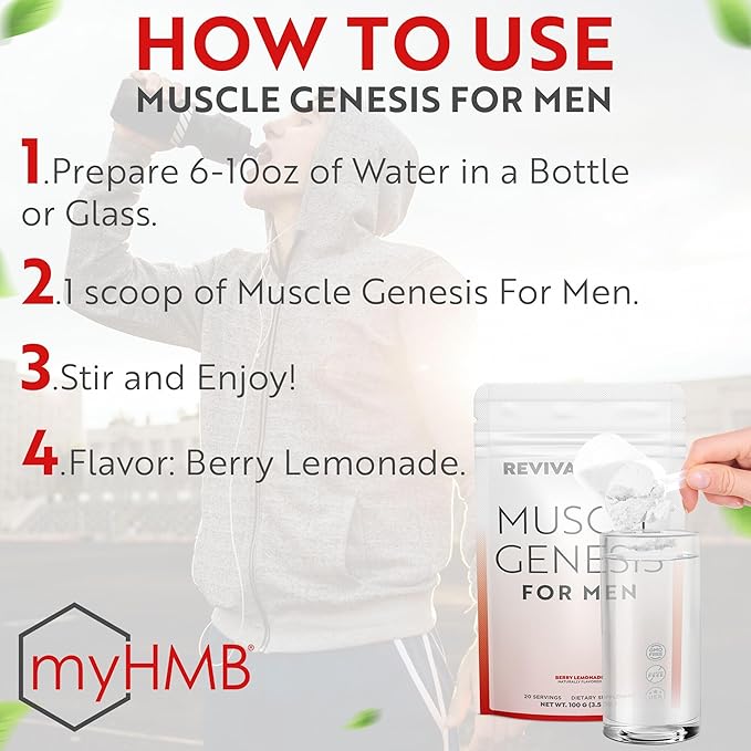 Muscle Genesis HMB and Vitamin D3 Supplement with Clinically Studied myHMB, Calcium and VIT C β 5000mg Per Serving β Promotes Recovery, Lean Muscle Mass, and Healthy Aging in Men