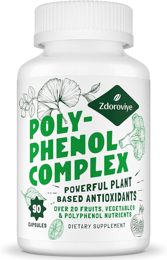 2250 MG Polyphenols Supplement Over 20 Fruits,Vegetables & Polyphenols,Quercetin,Resveratrol,Turmeric,Green Tea,Powerful Antioxidants,Polyphenols for Age Defense,Immune System,90 Capsules
