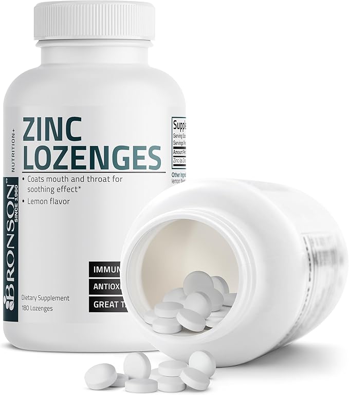 Bronson Zinc Lozenges Antioxidant & Immune Support Supplement Lemon Flavored, 180 Chewable Tablets