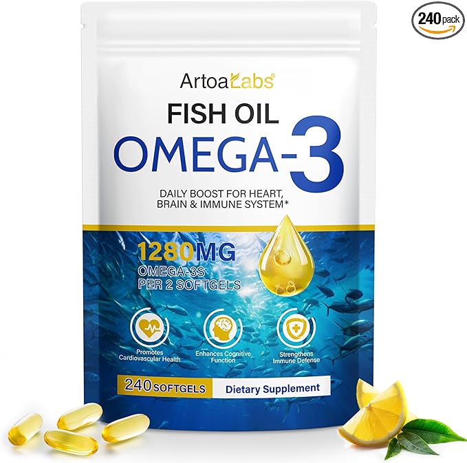 Fish Oil Softgels,Fish Oil Omega 3 Supplements Fatty Acids Including EPA and DHA for Women Men,240 Softgels