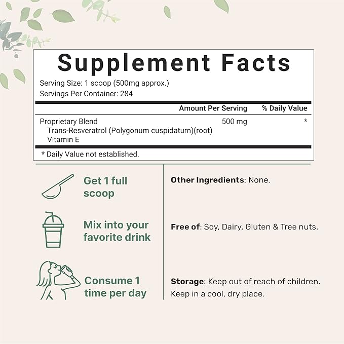 Pure Trans-Resveratrol Powder with Vitamin E, 5 Ounce, 2 in 1 Formula, Micronized Powder for Better Absorption, Premium Resveratrol Supplement, Super Antioxidant