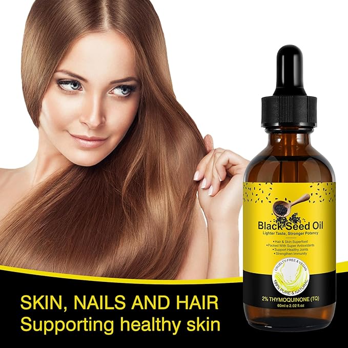 Black Seed Oil Organic Cold Pressed Organic Black Seed Oil 100% Pure And Natural Liquid, Enriched With High Tq & Dynamic Harmony Of Omegas 3 6 9 For Dry Damaged Hair Growth Skin Care Nourishment