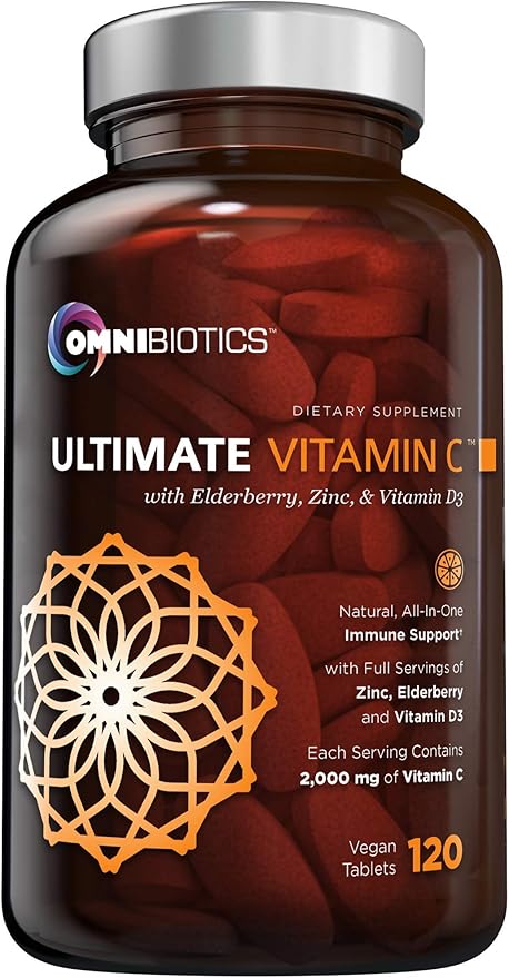 Ultimate Vitamin C Supplement 2000mg with Zinc, Elderberry Extract, D3 - High Potency Vitamin C for Immune Support, Antioxidant, and Collagen Booster. Non-GMO, Gluten Free - 120 Vegan Tablets