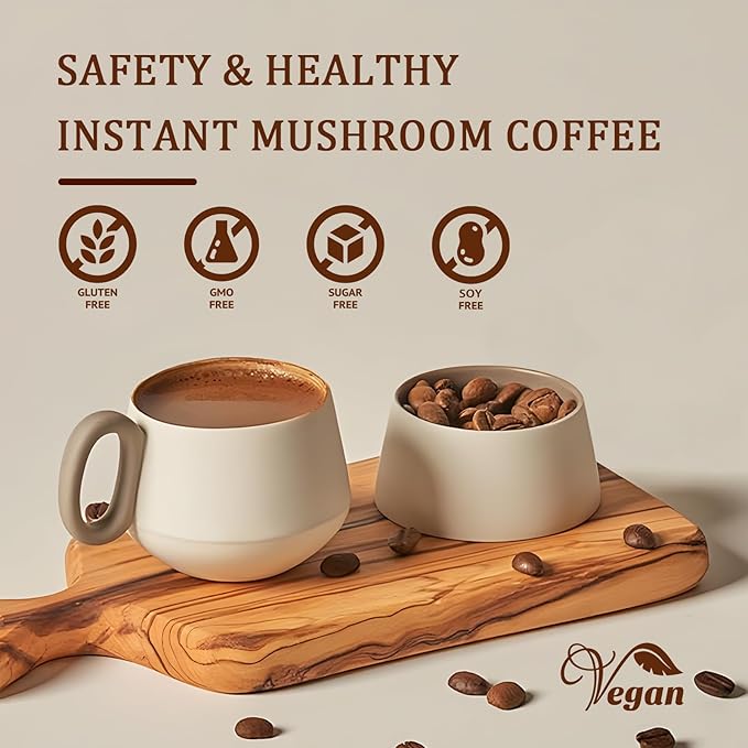 Mushroom Coffee Organic | Enhanced Focus, Boosted Immunity, Improved Energy | 6 Adaptogenic Mushrooms: Cordyceps, Reishi, King Trumpet, Shiitake, Lion's Mane & Turkey Tail | 30 Servings