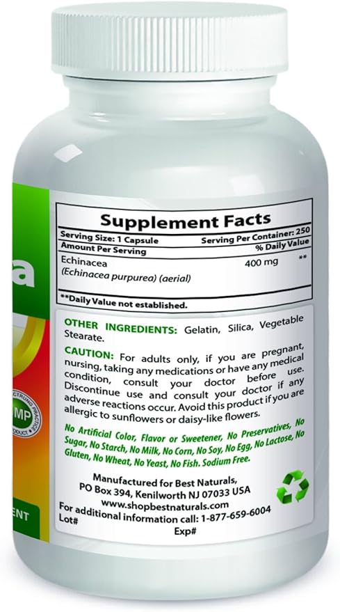 Best Naturals Echinacea 400 mg 250 Capsules