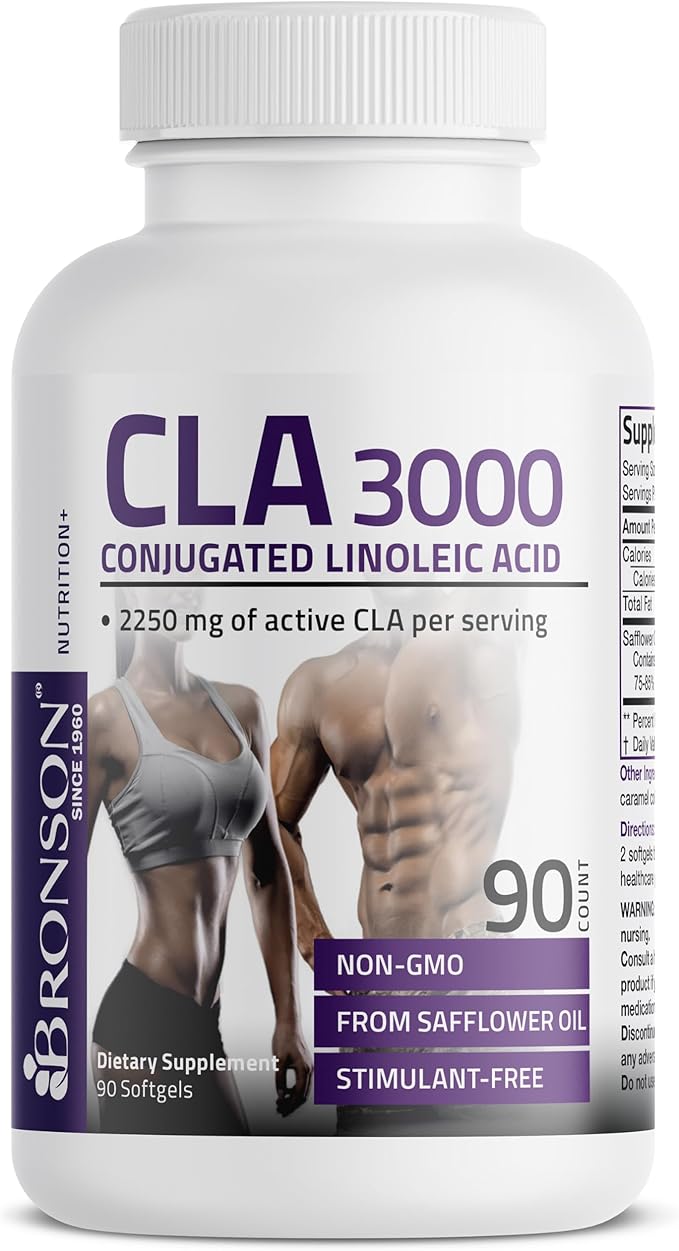 Bronson CLA 3000 Extra High Potency Supports Healthy Weight Management Lean Muscle Mass Non-Stimulating Conjugated Linoleic Acid, 90 Softgels