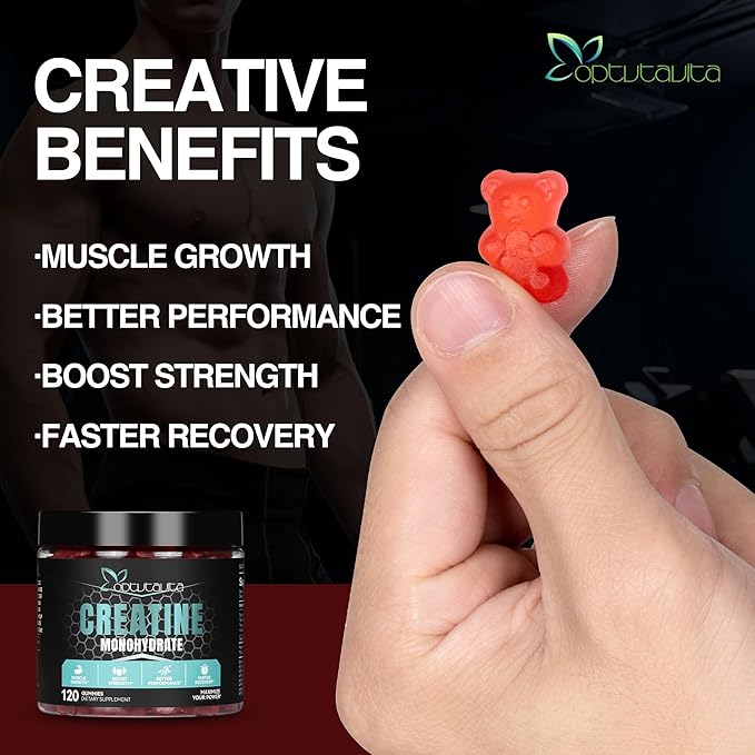 Creatine Monohydrate 4000mg for Men & Women,Creatine Mixed Berry Gummies for Muscle Strength, Builder, Energy Boost, Pre-Workout Supplement, 120 Count (120 Count, Strawberry)
