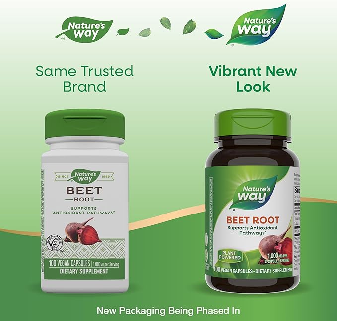 Nature's Way Beet Root, Supports Antioxidant Pathways*, Helps Neutralize Free Radicals*, 1,000 mg per 2-Capsule Serving, Vegan, 100 Capsules (Packaging May Vary)