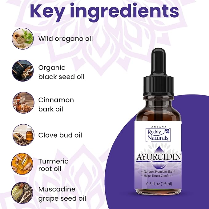Reddy Naturals Ayurcidin Oil – Organic Essential Blend with Cinnamon, Clove, Black Seed & Vitamin E – Natural Aromatic Wellness Formula – 0.5 fl oz