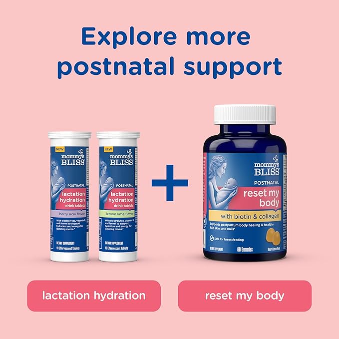 Mommy's Bliss Lift My Mood Postnatal Support Ashwagandha, May Reduce Stress & Support a Balanced Healthy Mood, Vegan, Delicious Rasberry Flavor, 60 Gummies (30 Servings)