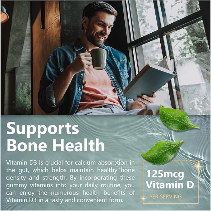 Ultra-Strength Vitamin D Gummies for Adults - D3 Vitamin 5000 IU (125mcg) Berry Flavored Supplement for Bone, Immune and Heart Health - Non-GMO, Gluten Free, Vegetarian, Nut and Dairy Free (120 Count)