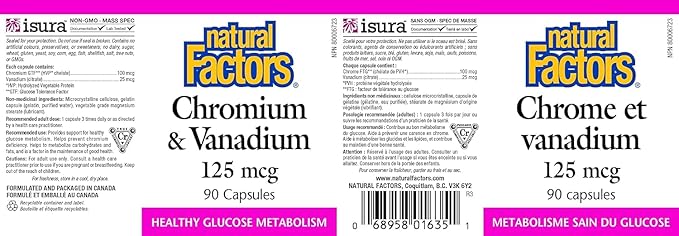 Natural Factors, Chromium & Vanadium 125 mcg, Supports Healthy Metabolism, 90 capsules