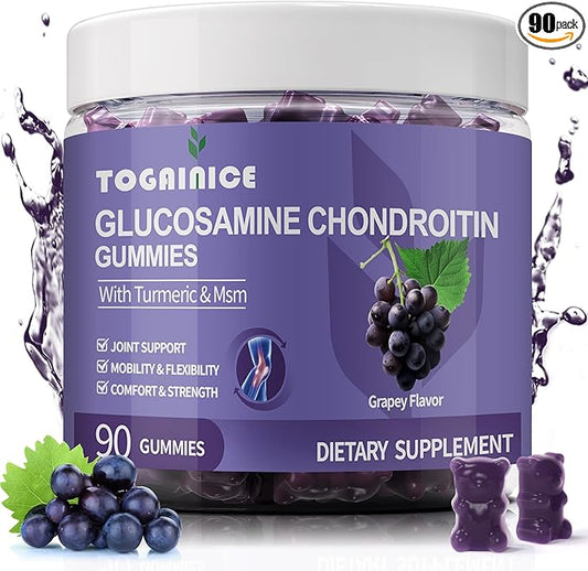 Glucosamine Chondroitin Gummies Sugar Free,Extra Strength 1500mg Glucosamine with MSM & Turmeric,Joint Support Gummies Supplements for Men & Women,for Joint Flexibility & Bone Health, 90 Count V01