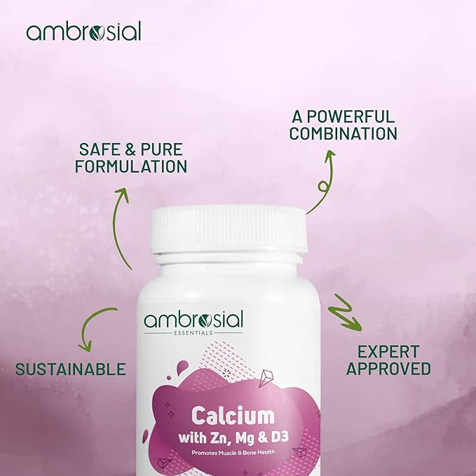 AMBROSIAL Calcium Magnesium Zinc with Vitamin D3 Pack of 1-60 Capsules