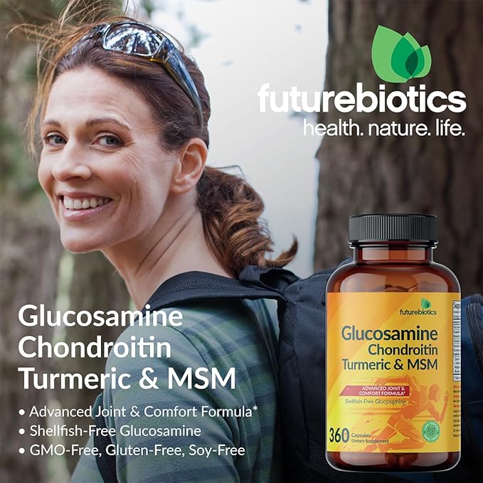 Futurebiotics Glucosamine Chondroitin Turmeric & MSM Advanced Joint Formula, Supports Healthy Joints & Mobility - Non-GMO, 180 Capsules