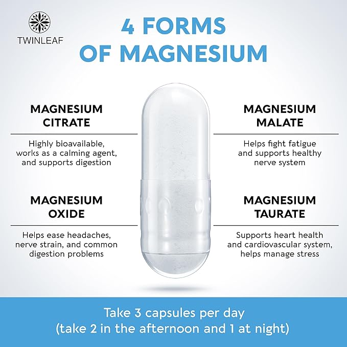 TWINLEAF Magnesium Brain Booster Made in USA - Supports Brain Health & Function as Natural Calm, Relax Aid - Nootropic Magnesium Memory, Concentration & Focus Pills That Promote Better Rest