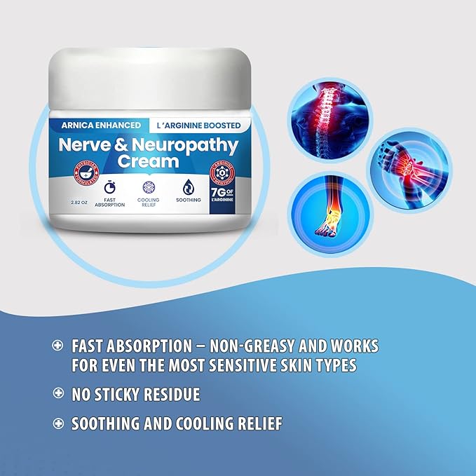 Neuropathy Cream Arnica Enhanced and L’Arginine Boosted Formula - Maximum Strength Relief for Foot, Hands, Legs, Toes Includes 7grams of L’Arginine; Vitamin B6, MSM, Arnica, Aloe -2.82oz
