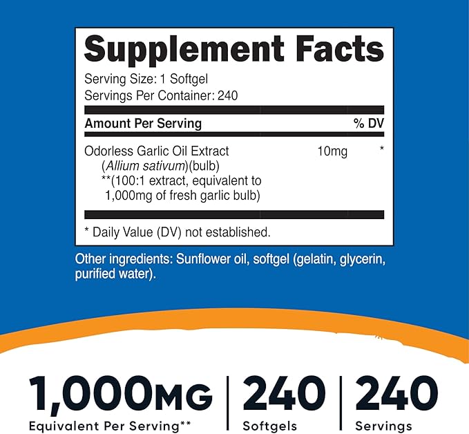 Nutricost Garlic 1000mg, 240 Softgels (2 Bottles) - Orderless, Premium Gluten Free Supplement
