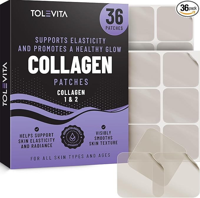 Collagen Patches - 36 Pcs | with Collagen Type 1 & 2 | Supports Skin Elasticity, Hydration & Firmness | Patches for Smooth, Youthful Skin & Active Lifestyles