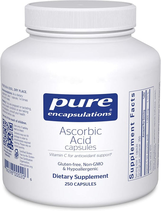 Pure Encapsulations Ascorbic Acid Capsules - 1,000 mg Vitamin C - Antioxidant & Immune Support* - High-Potency Vitamin C - Vegan & Non-GMO - 250 Capsules