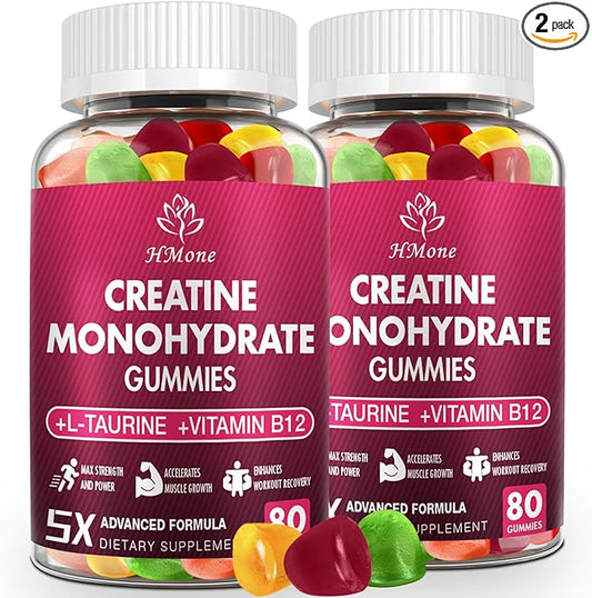 Creatine Monohydrate Gummies - 5g for Men & Women, 160 Count and Creatine Chewable Supplements for Muscle Gain, Muscle Strength, Energy Boost, and Muscle Builder, Sugar Free, Vegan