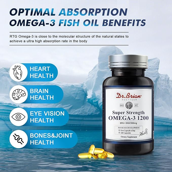 Dr.Brian Omega 3 Fish Oil - 1200 mg |180 Softgels Lemon Flavor rTG Omega3 | EPA & DHA | High Absorption Omega 3 Fatty Acid Supplements for Healthy Heart & Brain -180 Day Supply