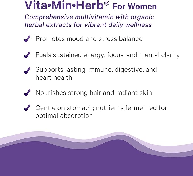 PURE SYNERGY Vita·Min·Herb for Women | Women’s Comprehensive Multivitamin Supplement | Made with Organic Whole Food Non-GMO & Vegan Ingredients | Supports Energy & Immune Health (120 Tablets)