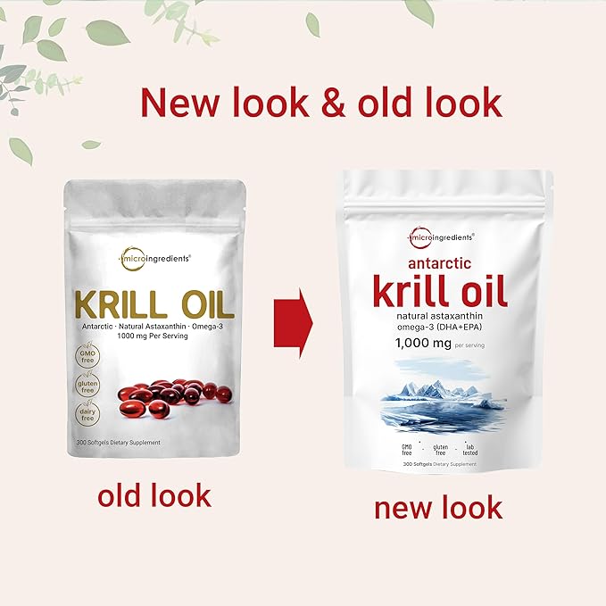 Micro Ingredients Antarctic Krill Oil Supplement with Natural Astaxanthin, 1000mg Per Serving, 300 Soft-Gels, Rich in Omega-3s EPA & DHA, Supports Immune System & Brain Health, Easy to Swallow