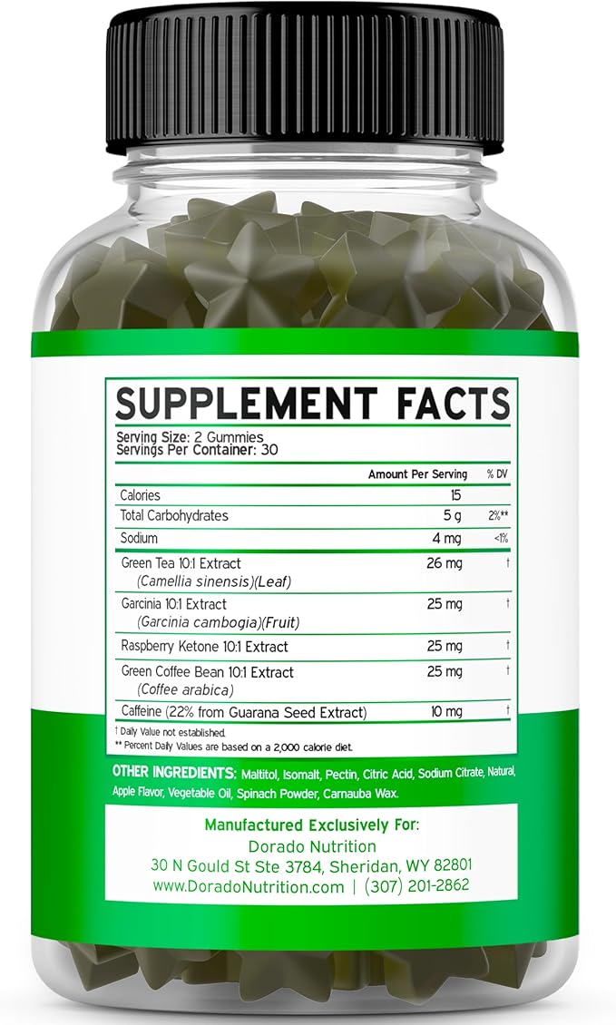 Green Tea Fat Burner Weight Loss Gummies (60 Count) Fat Burner Women - Appetite Suppressant Weight Loss Supplement for Men & Women with Apple Flavored - Third Party Tested - USA Made