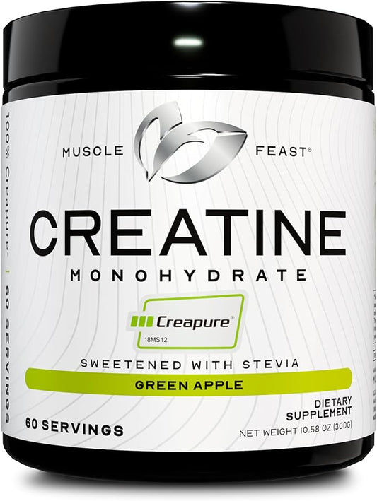 Muscle Feast Creapure Creatine Monohydrate Powder, Vegan Keto Friendly Gluten-Free Easy to Mix, Muscle Recovery Supplement and Best Creatine for Muscle Growth, Natural Green Apple, 300g