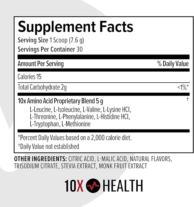 10X Health Amino Blend Tropical Orange - Contains EAA and BCAA Amino Acids Supplement - Essential Amino Acids Powder for Men and Women, Pre and Post-Workout Amino Energy Boost - 30 Servings