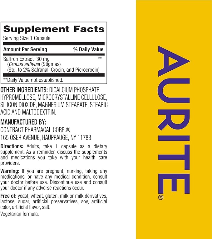 Saffron Supplement | Stress Management, Herbal Mood Support, Long-Term Memory, for Women & Men. 30 Count, Saffron 30mg, Vegetarian Friendly, Non-GMO, Gluten-Free, Soy-Free (1 Months of Supply)
