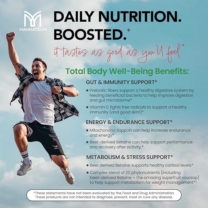 Mannatech Superfood Greens and Reds 192g, (Strawberry-Kiwi) Phytonutrients from Beet Root Powder, Spirulina Powder
