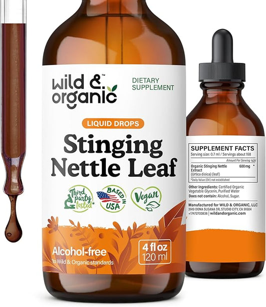 Wild & Organic Stinging Nettle Leaf Tincture - Urinary Tract Support - Stinging Nettle Extract Liquid Drops - Urtica Dioica Supplement - 5-Month Supply - Vegan, Sugar & Alcohol-Free - 4 fl oz