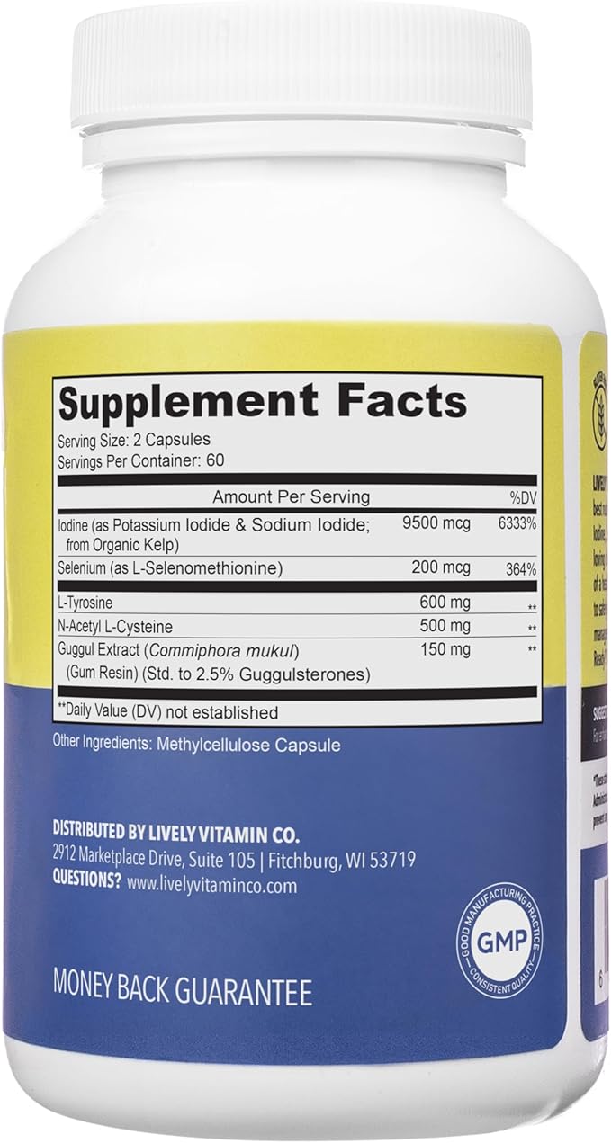 LIVELY VITAMIN CO. Thyroid TLC - 3 Types of Iodine - Improved Thyroid Function & Support - Doctor Formulated - Boost Energy - Hormone Synthesis - Deficiency - Cleanse - Immune Support - 120 Capsules