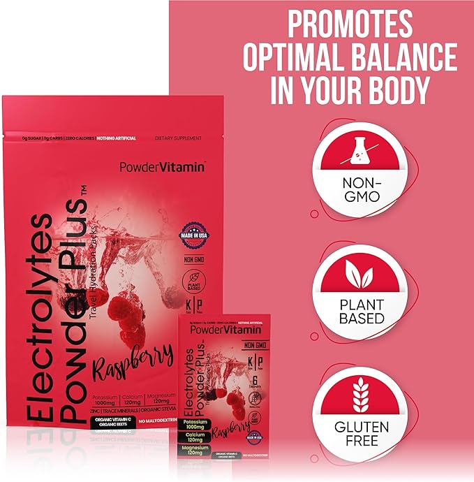 Electrolytes Powder Plus, Keto, Raspberry, Sugar Free, 1000mg Potassium, 120mg Calcium, 120mg Magnesium, Non-GMO, Zero Calories, 30 Hydration Packets